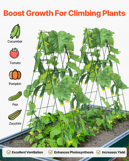 Cucumber Trellis for Climbing Plants, 39" x 32" Foldable Cucumber Trellis Set with Twist Ties, Metal Garden Trellis for Raised Bed, Outdoor Plant Grow Support for Tomato, Squash, Vegetable