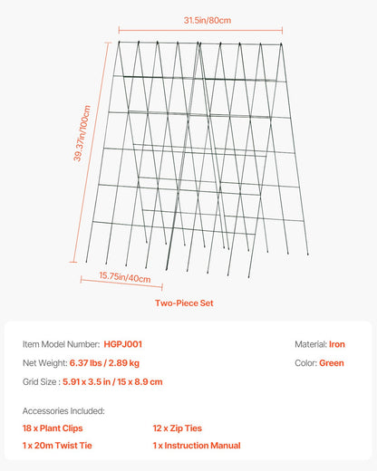 Cucumber Trellis for Climbing Plants, 39" x 32" Foldable Cucumber Trellis Set with Twist Ties, Metal Garden Trellis for Raised Bed, Outdoor Plant Grow Support for Tomato, Squash, Vegetable