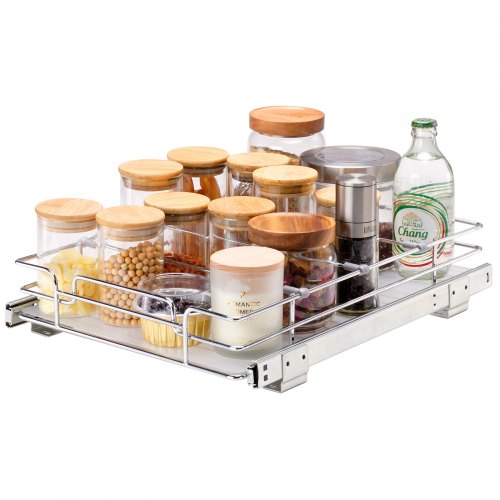 30.5 cm W x 43.2 cm D Pull Out Cabinet Organizer, Heavy Duty Slide Out Pantry Shelves, Chrome-Plated Steel Roll Out Drawers, Sliding Drawer Storage for Home, Inside Kitchen Cabinet, Bathroom, Under Sink