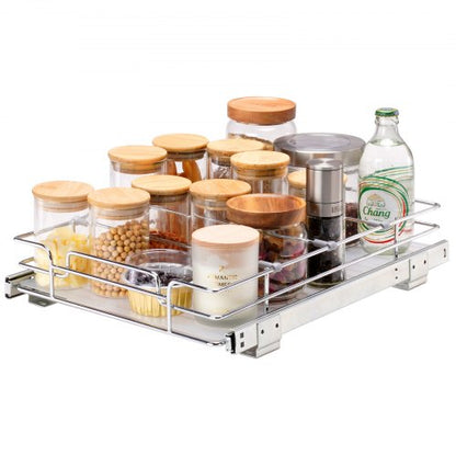 30.5 cm W x 43.2 cm D Pull Out Cabinet Organizer, Heavy Duty Slide Out Pantry Shelves, Chrome-Plated Steel Roll Out Drawers, Sliding Drawer Storage for Home, Inside Kitchen Cabinet, Bathroom, Under Sink