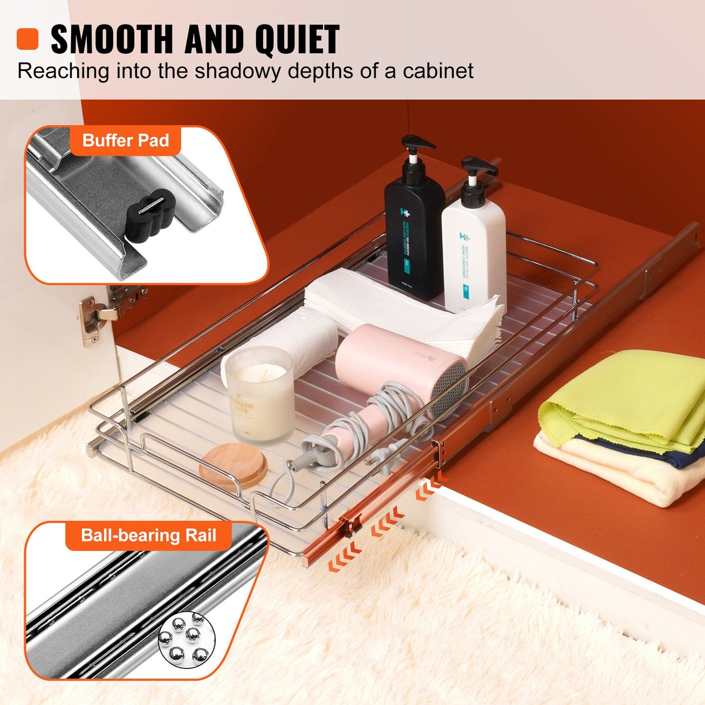 30.5 cm W x 43.2 cm D Pull Out Cabinet Organizer, Heavy Duty Slide Out Pantry Shelves, Chrome-Plated Steel Roll Out Drawers, Sliding Drawer Storage for Home, Inside Kitchen Cabinet, Bathroom, Under Sink