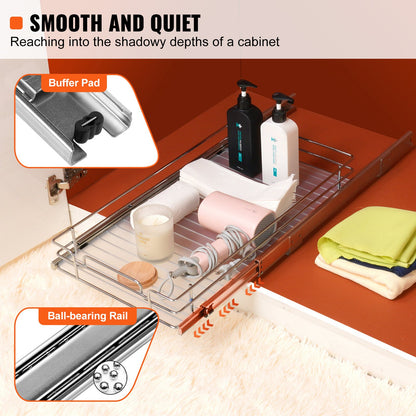 30.5 cm W x 43.2 cm D Pull Out Cabinet Organizer, Heavy Duty Slide Out Pantry Shelves, Chrome-Plated Steel Roll Out Drawers, Sliding Drawer Storage for Home, Inside Kitchen Cabinet, Bathroom, Under Sink