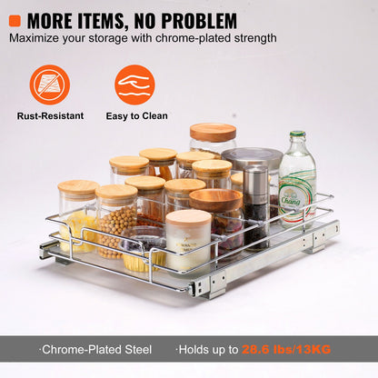 30.5 cm W x 43.2 cm D Pull Out Cabinet Organizer, Heavy Duty Slide Out Pantry Shelves, Chrome-Plated Steel Roll Out Drawers, Sliding Drawer Storage for Home, Inside Kitchen Cabinet, Bathroom, Under Sink