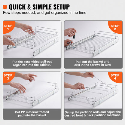 30.5 cm W x 43.2 cm D Pull Out Cabinet Organizer, Heavy Duty Slide Out Pantry Shelves, Chrome-Plated Steel Roll Out Drawers, Sliding Drawer Storage for Home, Inside Kitchen Cabinet, Bathroom, Under Sink