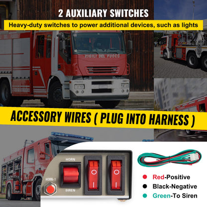200W Car Warning Alarm Vehicle 7 Sound Loud Warning Alarm Kit MIC System Emergency Fire Siren PA Speaker