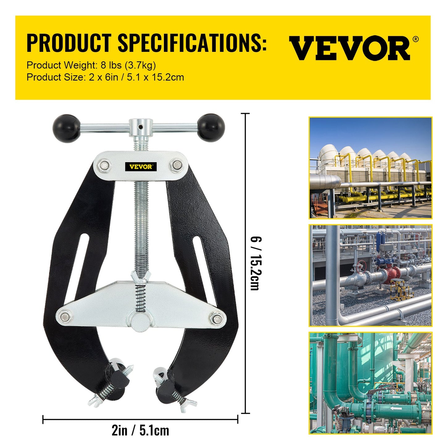 Ultra Clamp, 2 till 6 tum i diameter, höghållfast rörklämma med snabbverkande skruvar, stålrörsjusteringsverktyg med lätt design, svart