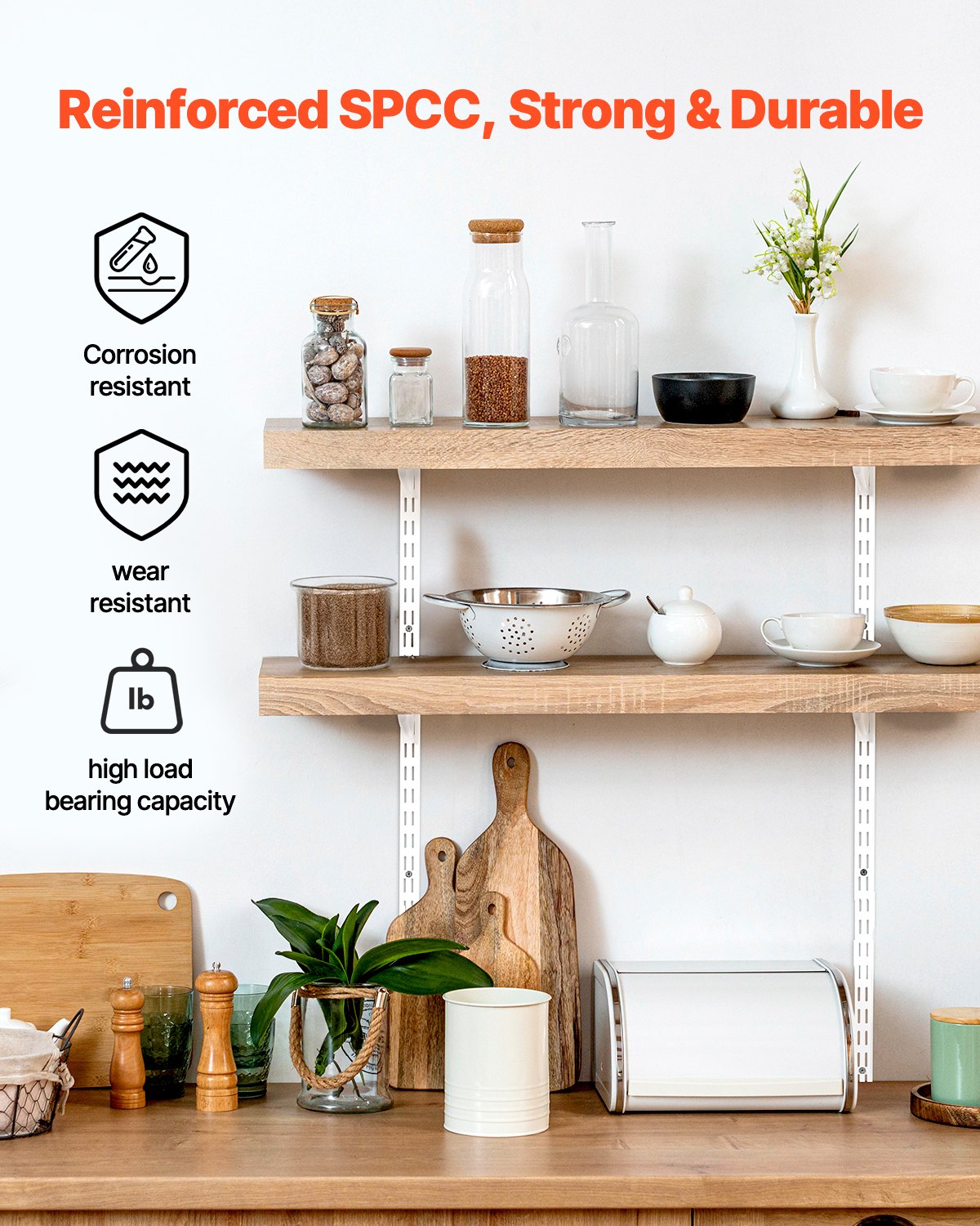 Shelf Pilaster, 60-inch 5 Pack, Dual Track Upright Wall Shelving System, Heavy Duty Support System Twin Slot Shelf Rails, 25 Screws, Suitable for Cabinet Closet Organization Storage, Silver