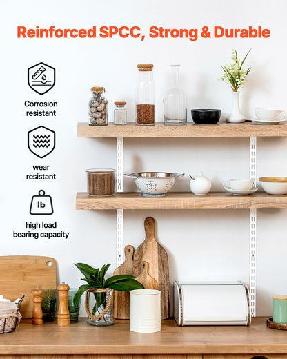 Shelf Pilaster, 60-inch 5 Pack, Dual Track Upright Wall Shelving System, Heavy Duty Support System Twin Slot Shelf Rails, 25 Screws, Suitable for Cabinet Closet Organization Storage, Silver