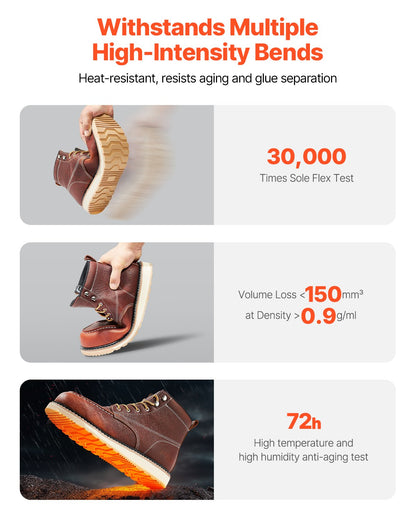 Steel Toe Work Boots, UK Size 7.5, Waterproof Moc Toe Work Boots for Men, Slip-Resistant Work Boot, Lightweight and Breathable EVA Rubber Sole Mens Boots for Industry Construction, Brown