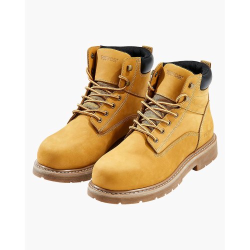 Steel Toe Work Boots, UK Size 12, Waterproof Work Boots for Men, Slip-Resistant Work Boot, Lightweight and Breathable Rubber Sole Mens Boots for Industry Construction, Brown Yellow