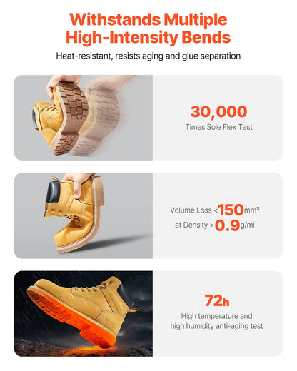 Steel Toe Work Boots, UK Size 8.5, Waterproof Work Boots for Men, Slip-Resistant Work Boot, Lightweight and Breathable Rubber Sole Mens Boots for Industry Construction, Brown Yellow