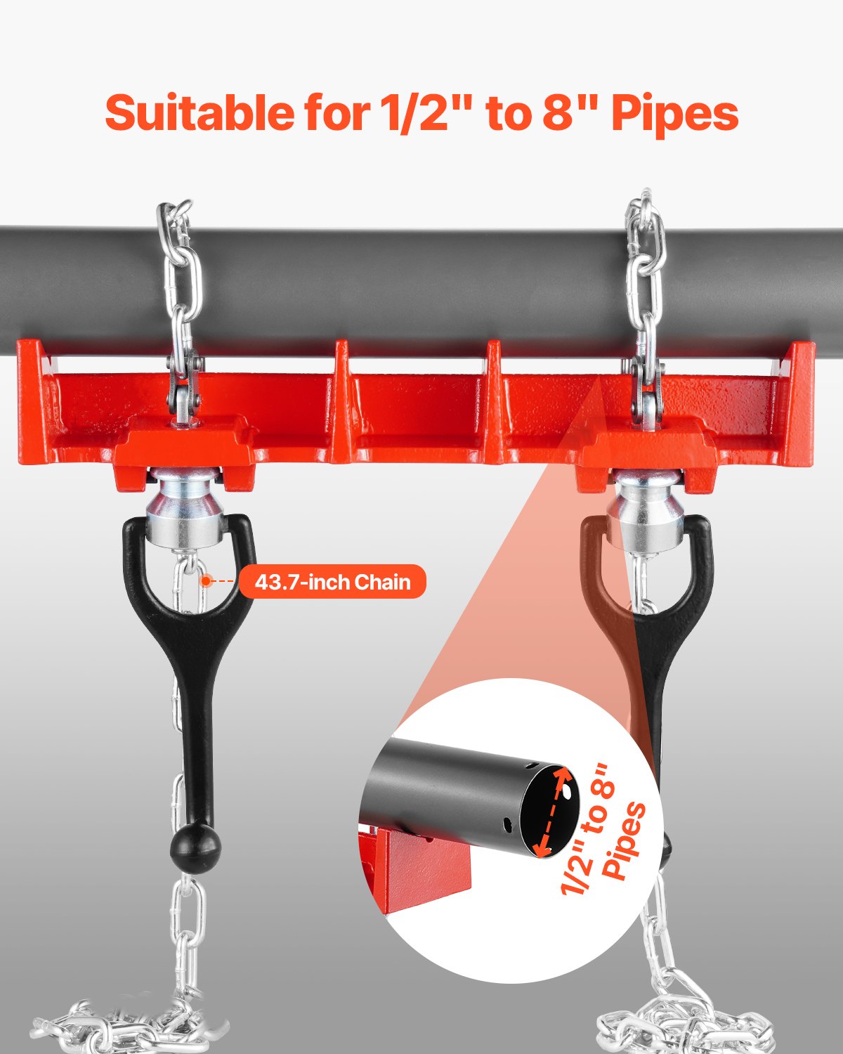 Rörsvetsskruvstäd, 1/2 till 8-tums rörsvetsklämma med dubbla kedjor och vevhandtag, kraftigt gjutjärnsskruvstäd för en mängd olika rör