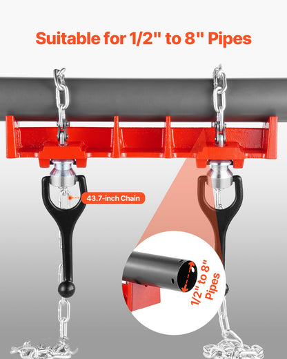 Rörsvetsskruvstäd, 1/2 till 8-tums rörsvetsklämma med dubbla kedjor och vevhandtag, kraftigt gjutjärnsskruvstäd för en mängd olika rör