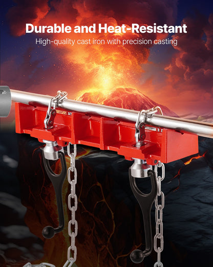 Rörsvetsskruvstäd, 1/2 till 8-tums rörsvetsklämma med dubbla kedjor och vevhandtag, kraftigt gjutjärnsskruvstäd för en mängd olika rör
