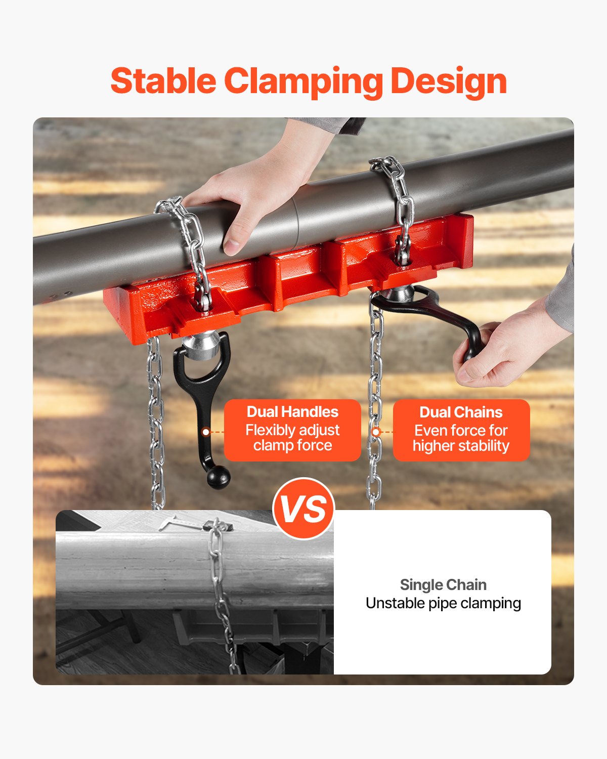 Rörsvetsskruvstäd, 1/2 till 8-tums rörsvetsklämma med dubbla kedjor och vevhandtag, kraftigt gjutjärnsskruvstäd för en mängd olika rör