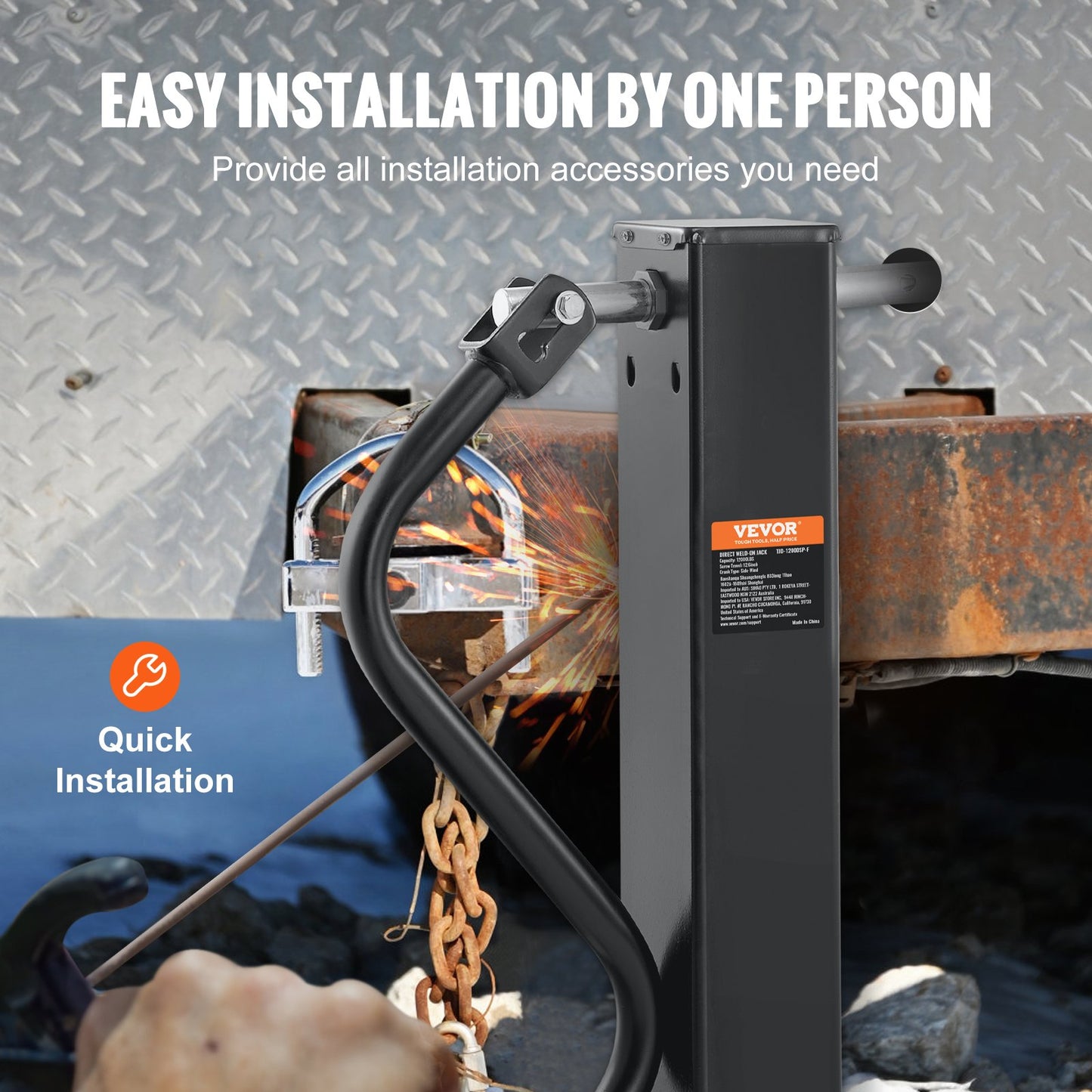 Domkraft, Domkraft för släpvagnstunga, svetsbar viktkapacitet på 12000 lb, Domkraftsstativ med handtag för lyft av husvagn, hästvagn, nyttosläp, yachtvagn