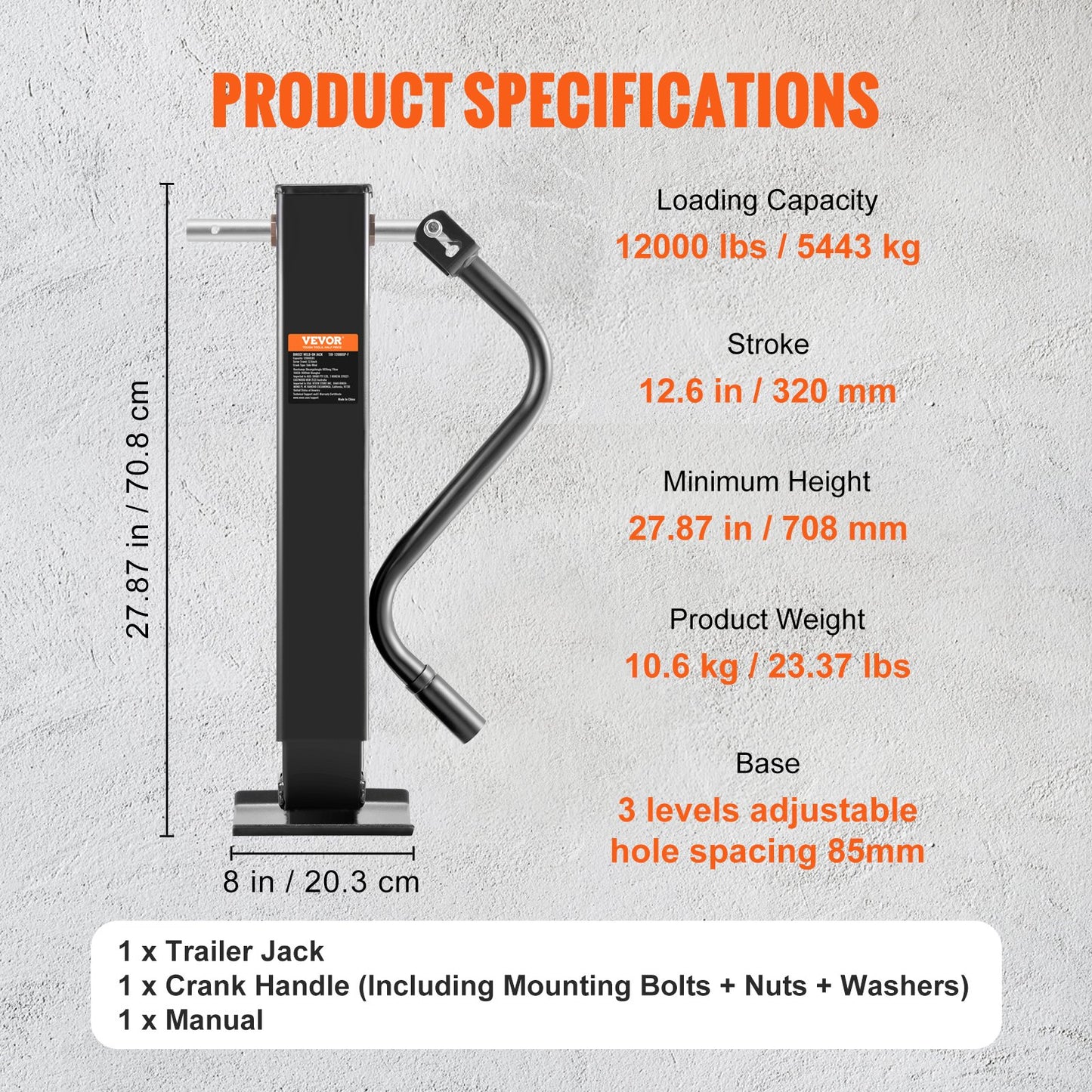 Domkraft, Domkraft för släpvagnstunga, svetsbar viktkapacitet på 12000 lb, Domkraftsstativ med handtag för lyft av husvagn, hästvagn, nyttosläp, yachtvagn