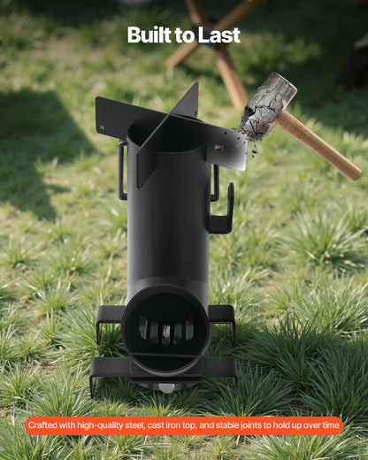 Camping Rocket Stove, Wood Burning Portable Rocket Stove with Carrying Bag for Backpacking, Carbon Steel, Burn Wood, Twigs or Sticks for Outdoor Cooking, Backyard, Camp Cooking, Heating, Black