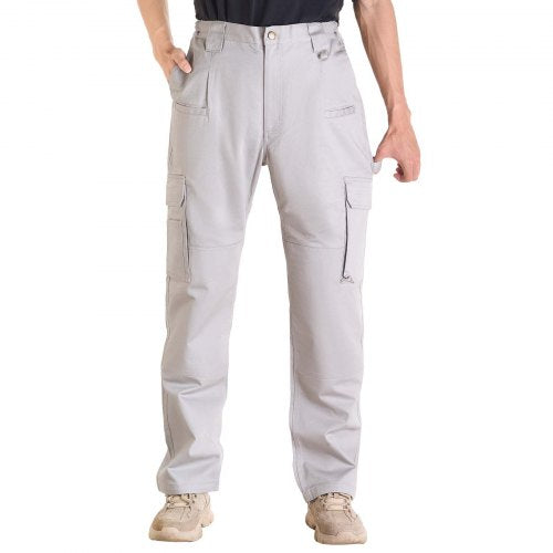 FR Pants for Men, 100% Cotton, Flame-Resistant Cargo Pants with Multi-Pockets and Elastic Waist, Reinforced Tear-proof Stitching, Ideal for Welding Work and Casual Wear, L Size, Gray