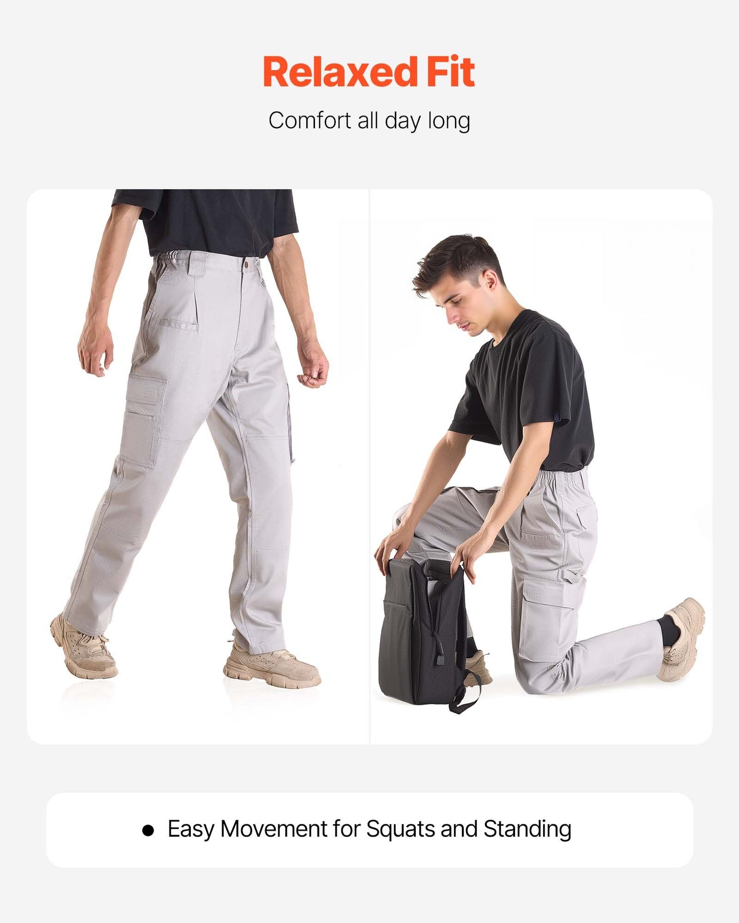 FR-byxor för män, 100 % bomull, flamskyddade cargobyxor med flera fickor och resår i midjan, förstärkta rivsäkra sömmar, perfekta för svetsarbete och fritidskläder, storlek L, grå