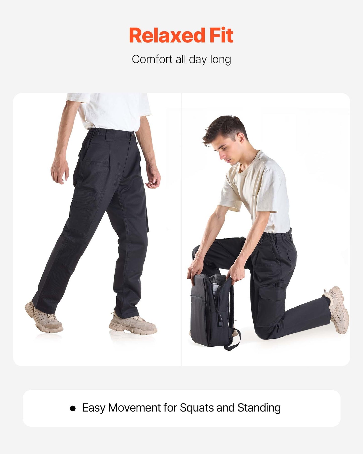 FR-byxor för män, 100 % bomull, flamskyddade cargobyxor med flera fickor och resår i midjan, förstärkta rivsäkra sömmar, perfekta för svetsarbete och fritidskläder, storlek L, svart