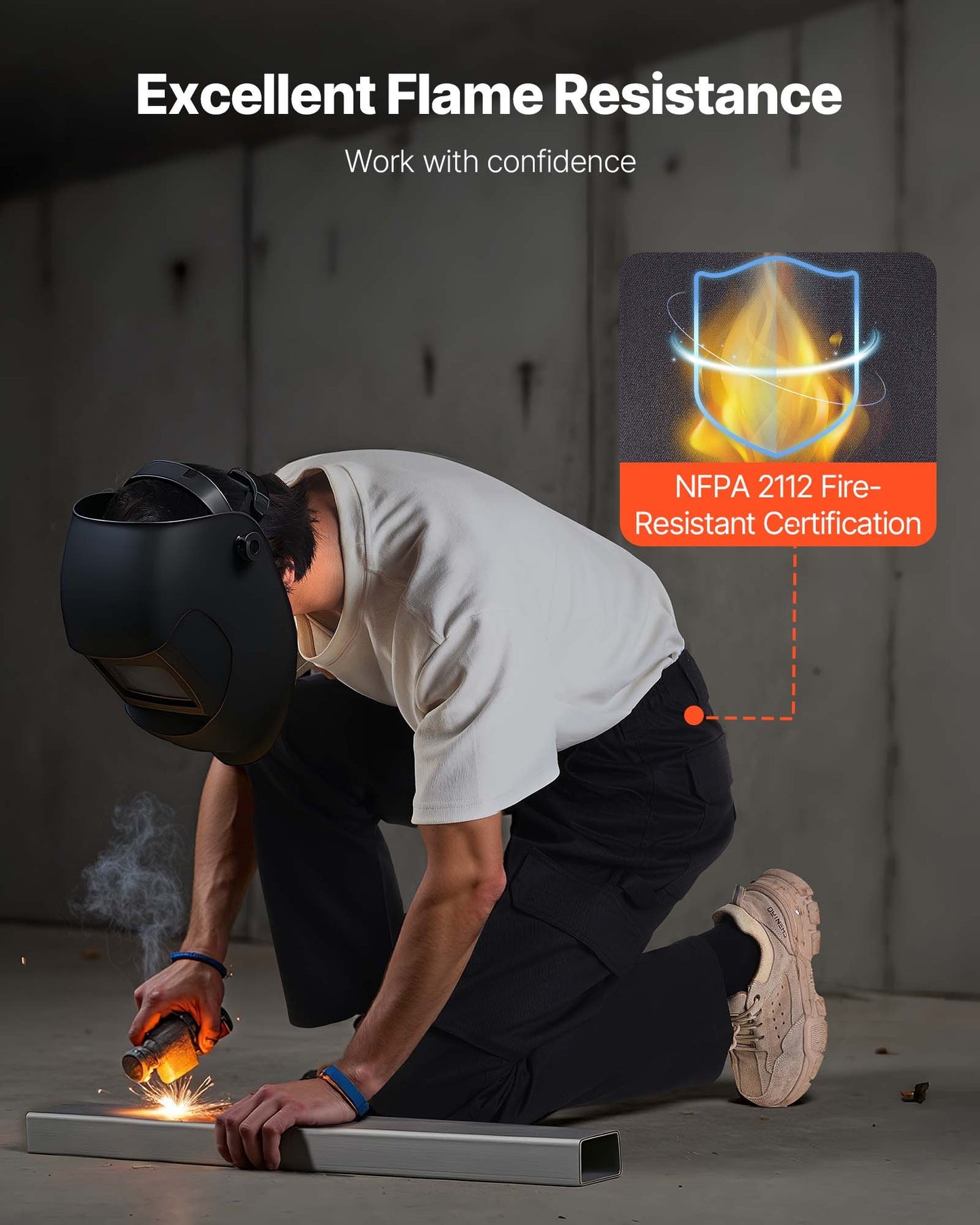 FR-byxor för män, 100 % bomull, flamskyddade cargobyxor med flera fickor och resår i midjan, förstärkta rivsäkra sömmar, perfekta för svetsarbete och fritidskläder, storlek M, svart