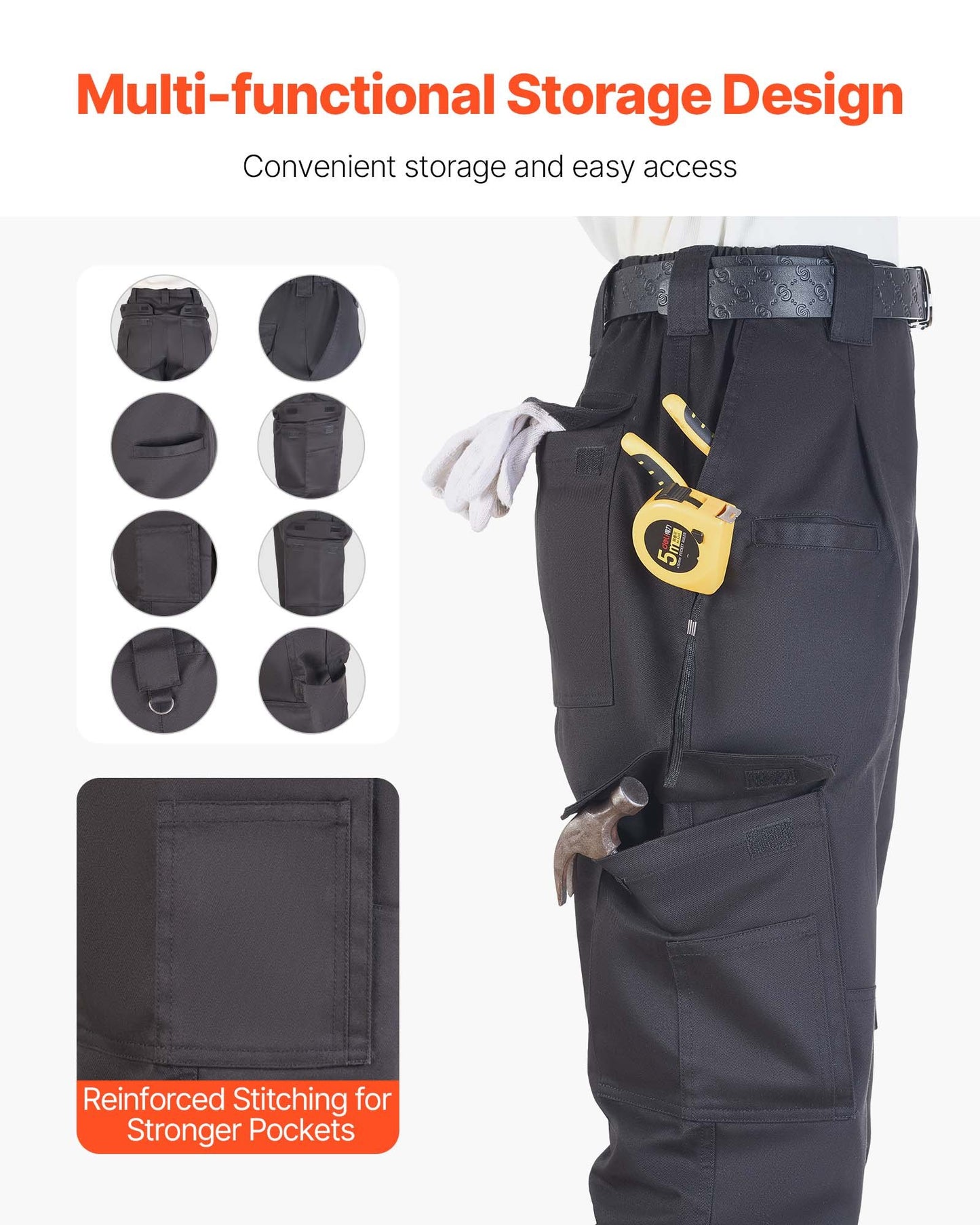 FR-byxor för män, 100 % bomull, flamskyddade cargobyxor med flera fickor och resår i midjan, förstärkta rivsäkra sömmar, perfekta för svetsarbete och fritidskläder, XL-storlek, svart