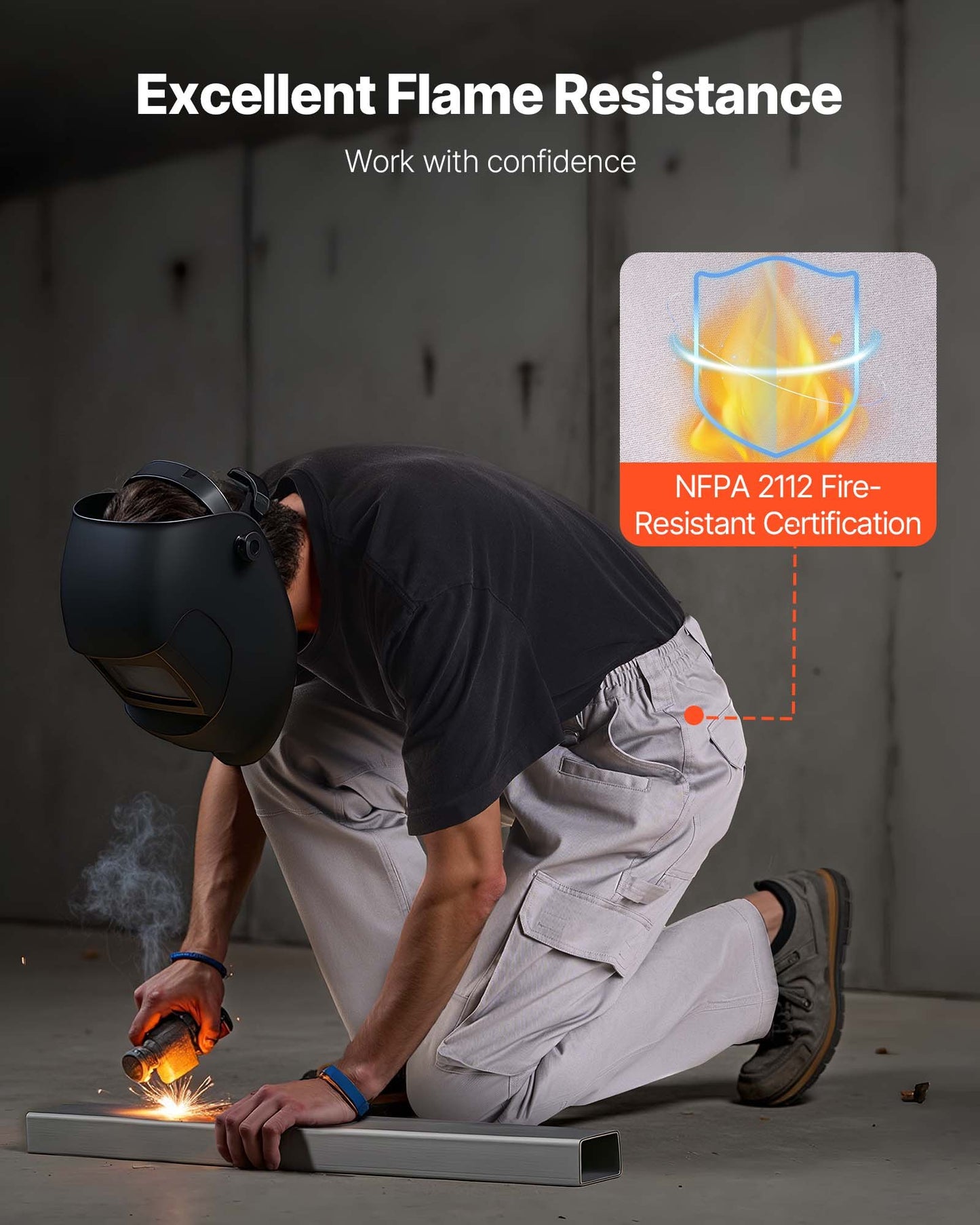 FR-byxor för män, 100 % bomull, flamskyddade cargobyxor med flera fickor och resår i midjan, förstärkta rivsäkra sömmar, perfekta för svetsarbete och fritidskläder, XL-storlek, grå