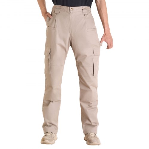 FR Pants for Men, 100% Cotton, Flame-Resistant Cargo Pants with Multi-Pockets and Elastic Waist, Reinforced Tear-proof Stitching, Ideal for Welding Work and Casual Wear, XL Size, Khaki