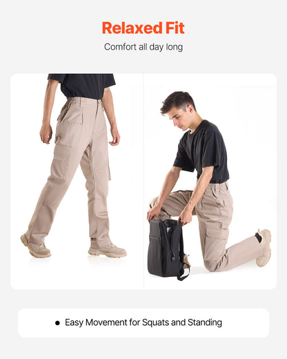 FR-byxor för män, 100 % bomull, flamskyddade cargobyxor med flera fickor och resår i midjan, förstärkta rivsäkra sömmar, perfekta för svetsarbete och fritidskläder, XXL-storlek, khaki