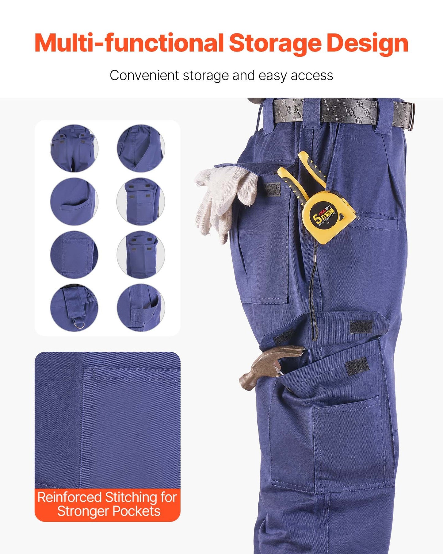 FR-byxor för män, 100 % bomull, flamskyddade cargobyxor med flera fickor och resår i midjan, förstärkta rivsäkra sömmar, perfekta för svetsarbete och fritidskläder, storlek L, mörkblå