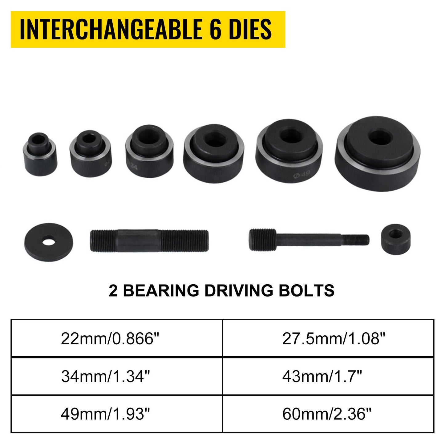 6 Die 10 Ton Hydraulic Knockout Punch 1.3 cm to 5.1 cm Hand Tool Cutter Driver Kit, Holesaw Set Cutter Tool Saw Electrical Conduit Metal Drill