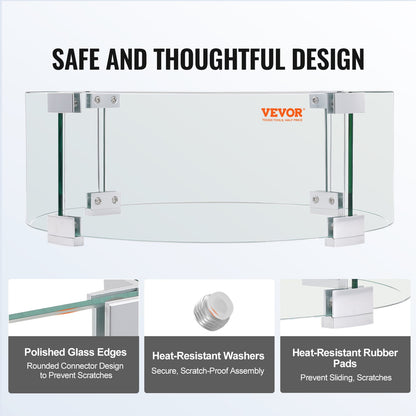 Fire Pit Wind Guard, 435 x 170 mm Round Glass Flame Shield, 6mm Thick Fire Table Accessory, Clear Tempered Glass Flame Guard for Propane, Gas, Outdoor, Patio, Backyard