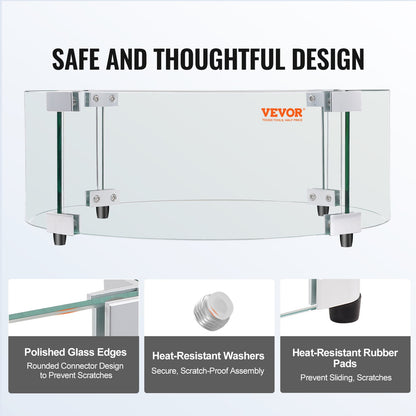 Vindskydd för eldstad, 740 x 214 mm runt flamskydd i glas, 6 mm tjockt eldbordstillbehör, flamskydd i härdat glas för propan, gas, utomhus, uteplats, bakgård