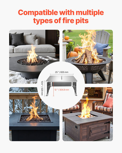 Eldgropsvärmeavvisare, 645x645x370 mm fyrkantigt lock för utomhusbrännare, rostfritt stål vedeldad campingeld, tryck ner och ut värmen med 4 fällbara ben och bärhandtag