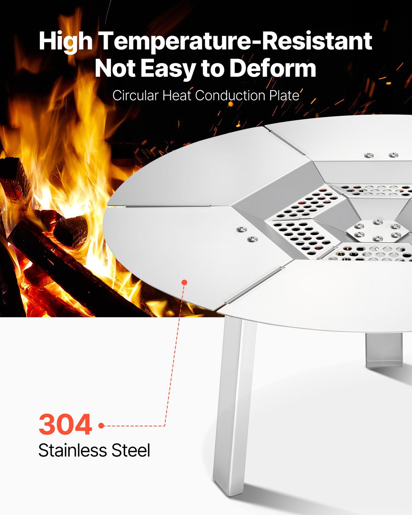 Eldstadsvärmeavledare för Solo Stove Yukon, 508 mm rund eldstad för vedeldad eldstad, värmespridare i 304 rostfritt stål, avtagbart brännarlock Campingtillbehör