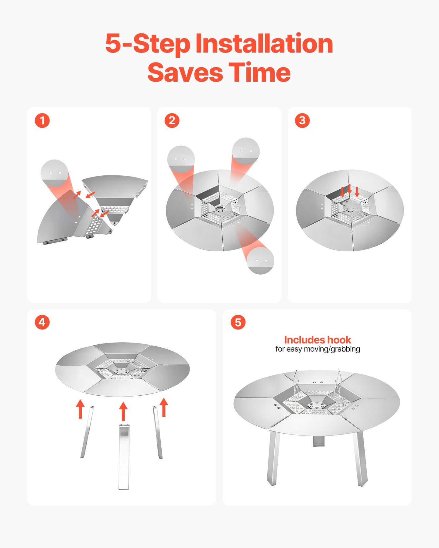 Eldstadsvärmeavledare för Solo Stove Yukon, 508 mm rund eldstad för vedeldad eldstad, värmespridare i 304 rostfritt stål, avtagbart brännarlock Campingtillbehör