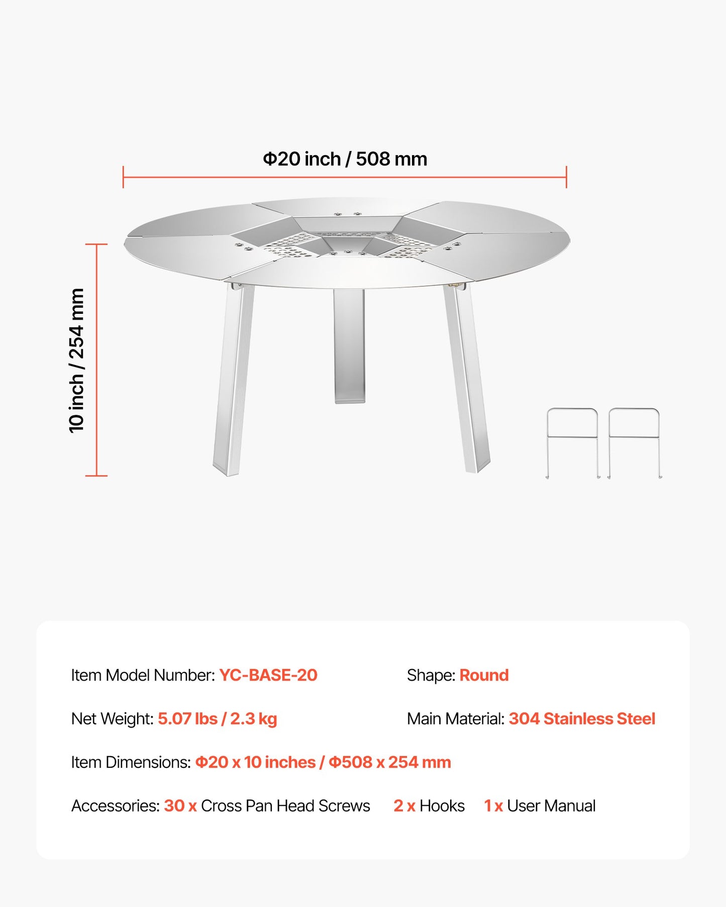 Eldstadsvärmeavledare för Solo Stove Yukon, 508 mm rund eldstad för vedeldad eldstad, värmespridare i 304 rostfritt stål, avtagbart brännarlock Campingtillbehör