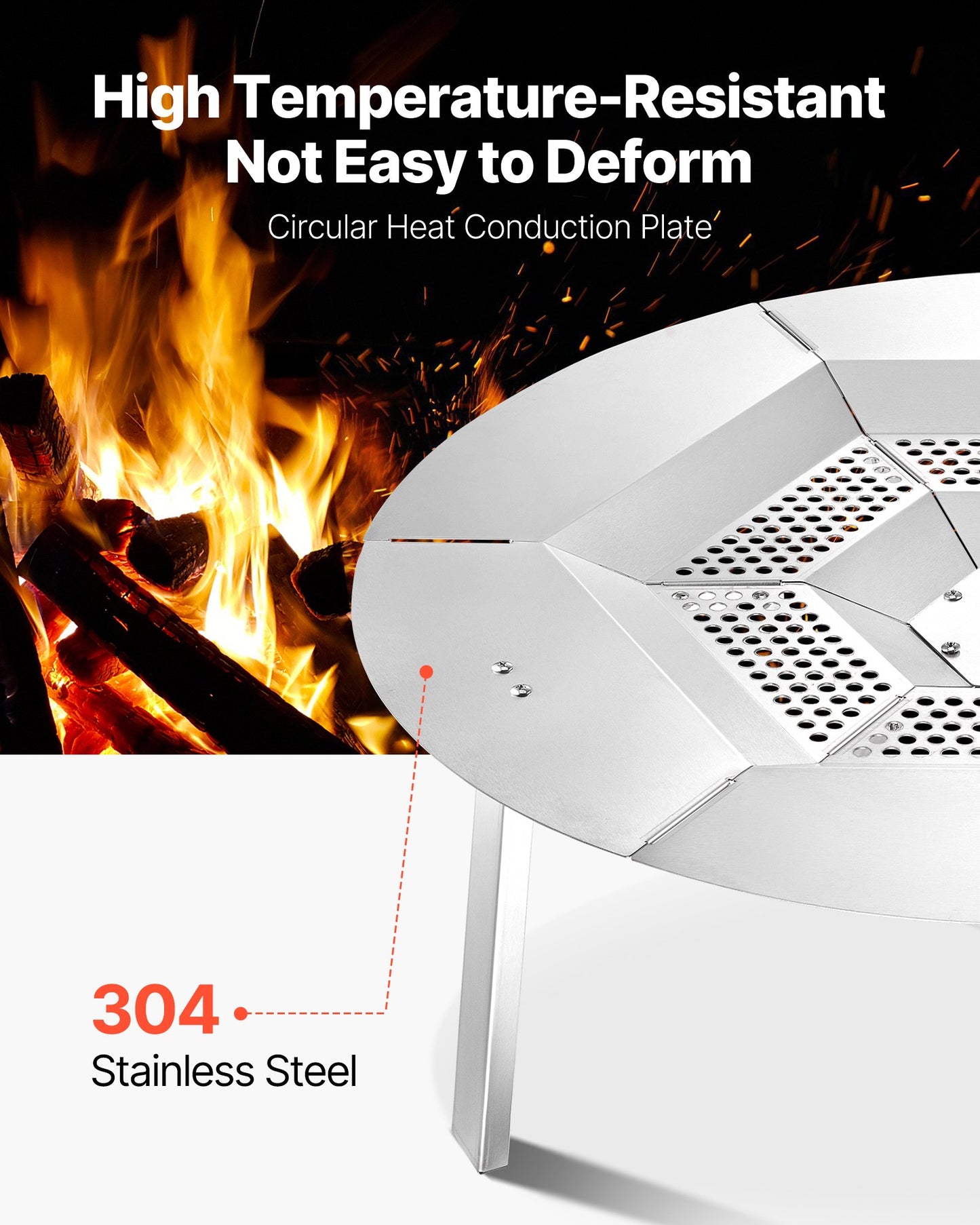 Eldstadsvärmeavledare för Solo Stove Yukon, 685,8 mm rund eldstad för vedeldad eldstad, värmespridare i 304 rostfritt stål, avtagbart brännarlock Campingtillbehör