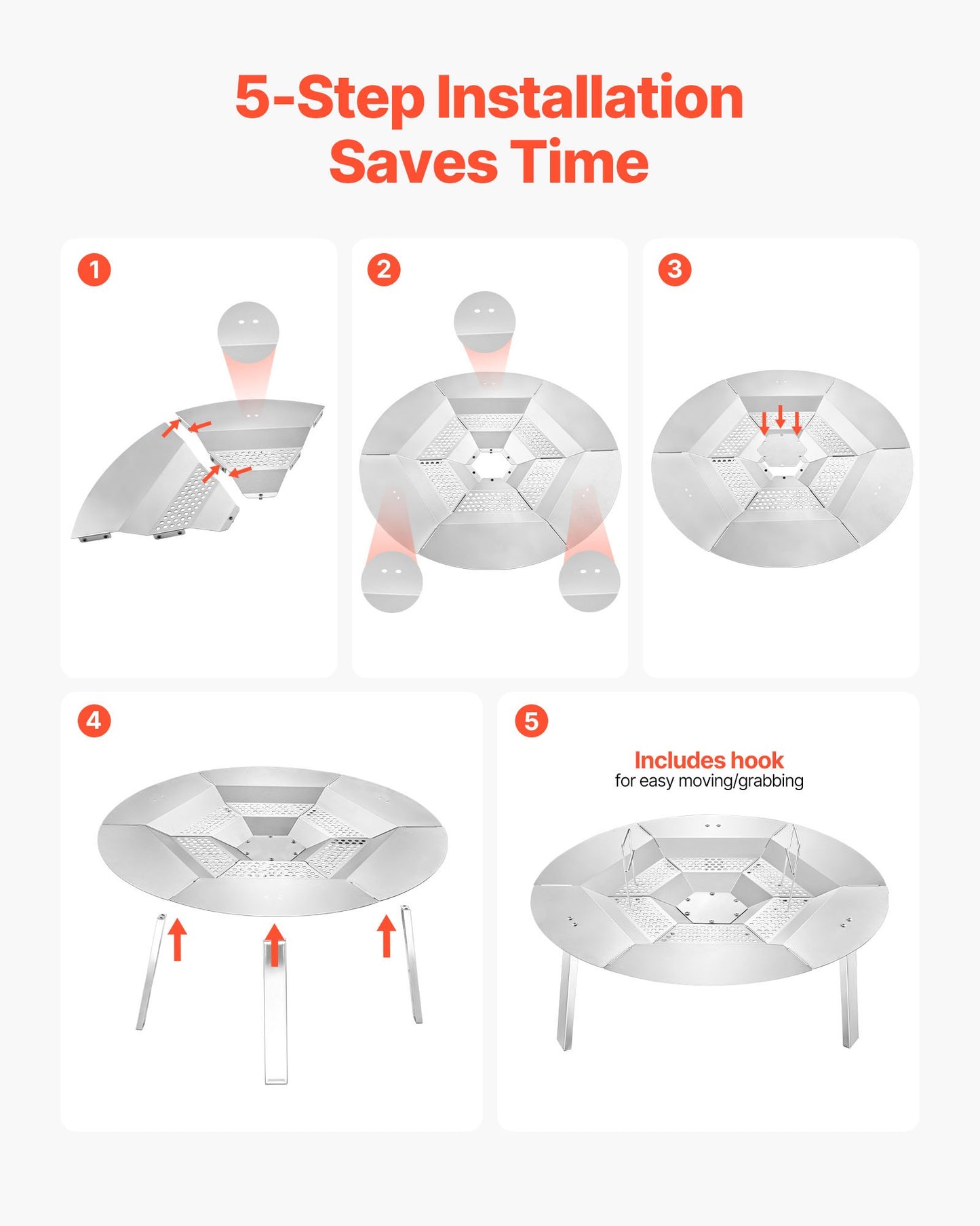 Eldstadsvärmeavledare för Solo Stove Yukon, 685,8 mm rund eldstad för vedeldad eldstad, värmespridare i 304 rostfritt stål, avtagbart brännarlock Campingtillbehör