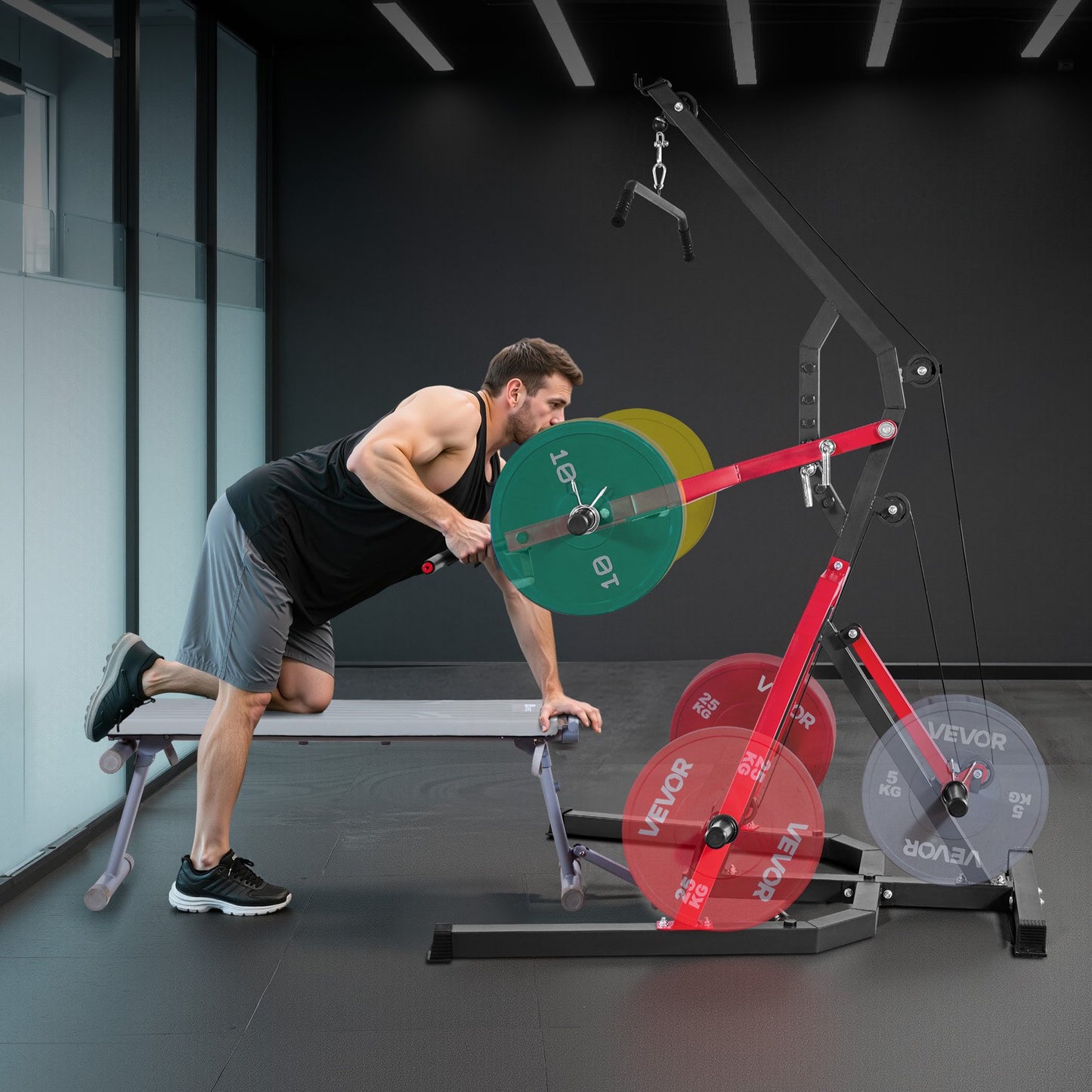 Hemmagymutrustning, Utnyttja gym med 2:1-förhållande LAT Low Row-system, Styrketräningsmaskin för knäböj, marklyft, bänkpress, bicepscurls, Hemmagymmaskin, Justerbar träningsstation för hela kroppen