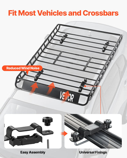 Roof Rack Basket, 51 x 36 x 4.1 in, Universal Rooftop Cargo Carrier with 1120 x 870 x 260 mm Cargo Bag, Net, Ratchet Straps, 200 lbs Max Load Capacity Car Top Luggage Holder, for SUV Truck Car