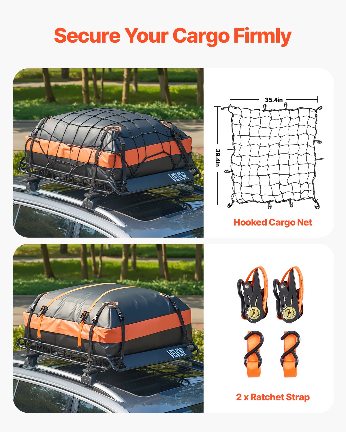 Roof Rack Basket, 51 x 36 x 4.1 in, Universal Rooftop Cargo Carrier with 1120 x 870 x 260 mm Cargo Bag, Net, Ratchet Straps, 200 lbs Max Load Capacity Car Top Luggage Holder, for SUV Truck Car