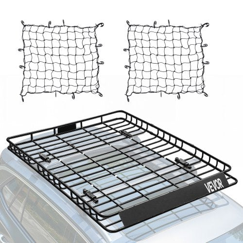 Roof Rack Basket, 64 x 50 x 4.1 in, Universal Rooftop Cargo Carrier with Two 35.4 x 39.4 in Cargo Net,150 lbs Max Car Top Luggage Holder, 4.1 in Fence, Anti-Rust Alloy Steel, for SUV Truck Car