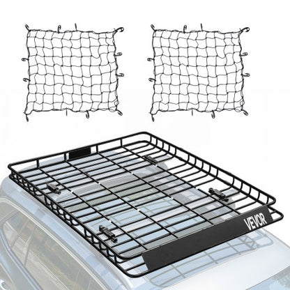 Roof Rack Basket, 64 x 50 x 4.1 in, Universal Rooftop Cargo Carrier with Two 35.4 x 39.4 in Cargo Net,150 lbs Max Car Top Luggage Holder, 4.1 in Fence, Anti-Rust Alloy Steel, for SUV Truck Car
