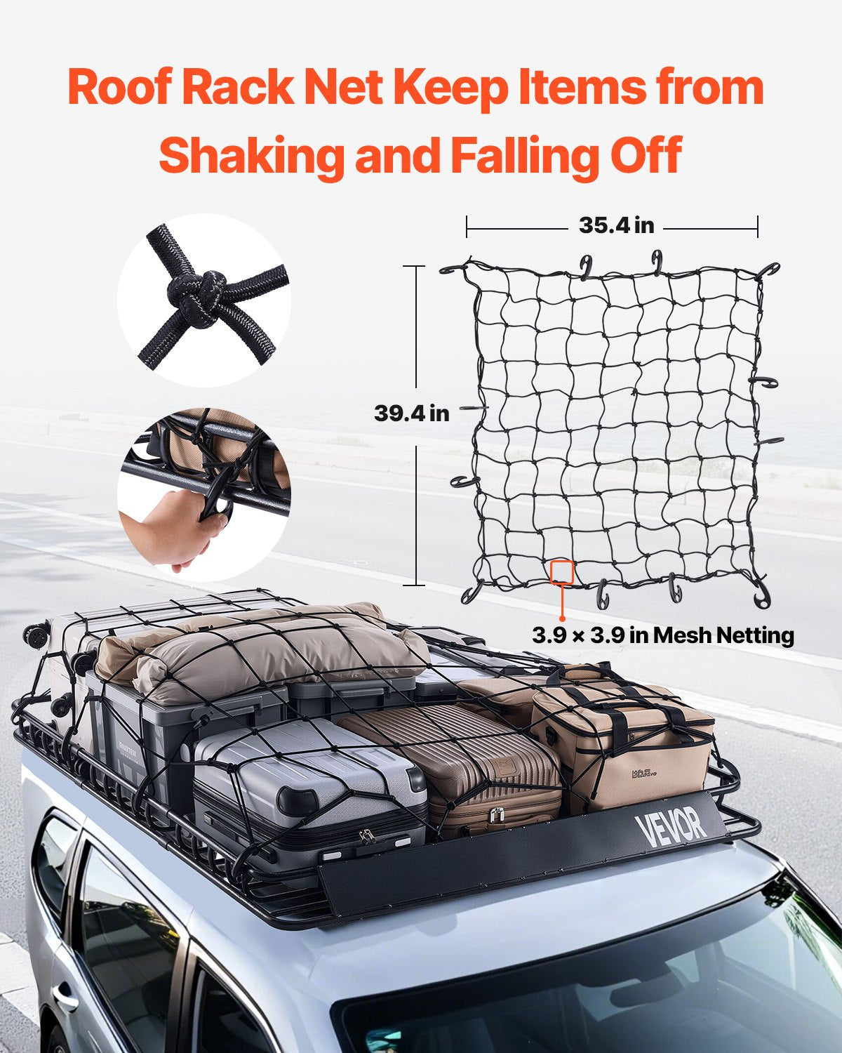 Roof Rack Basket, 64 x 50 x 4.1 in, Universal Rooftop Cargo Carrier with Two 35.4 x 39.4 in Cargo Net,150 lbs Max Car Top Luggage Holder, 4.1 in Fence, Anti-Rust Alloy Steel, for SUV Truck Car