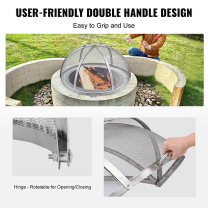 Firepit Spark Screen Lid, 914.4mm Diameter, Outdoor Firepit Ring Cover Round Accessories, Fire Pit Metal Cover, Easy-Opening Stainless Steel Fire Ring Covers for Outdoor Patio Fire Pits Backyard