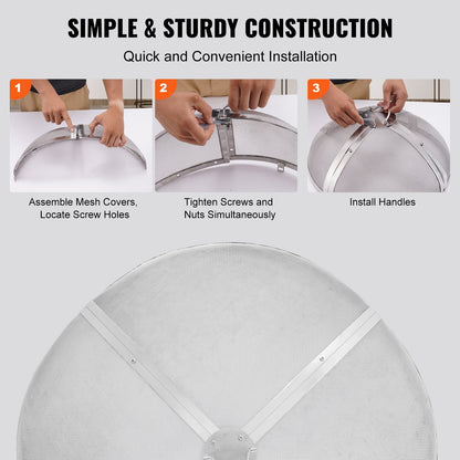 Eldgrop Spark-skärm runt 40", förstärkt kraftigt stålmetalllock, eldgroplock för utomhusbruk, lättöppnande toppskärm med rund ringhandtag för eldgropar utomhus, uteplats och bakgård