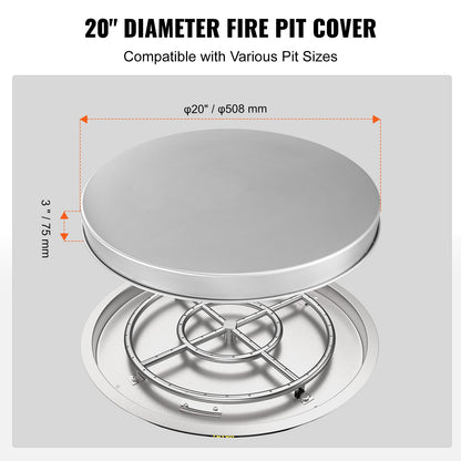 Fire Pit Cover Lid, 20" Portable Firepit Spark Screen,Stainless Steel Steel Metal Cover, Easy-Opening Outdoor Wood Burning and Camping Stove Accessory, for Outdoor Patio Fire Pits Backyard