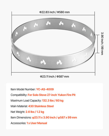 Fire Pit Stand for Solo Stove Bonfire, 68.6 cm Smokeless Fire Pit Ring, Stainless Steel Fireplace Stove Ranger Support Frame Accessory, Portable Outdoor Camping Holder Tools for Fireplace